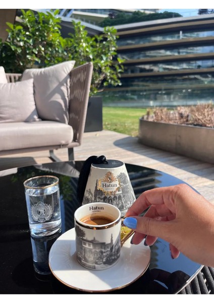 Hatun Istanbul| 24 K Altın Kaplama 2'li Porselen El Işçiliği Kahve Fincan Takımı ve Su Bardağı modelleri