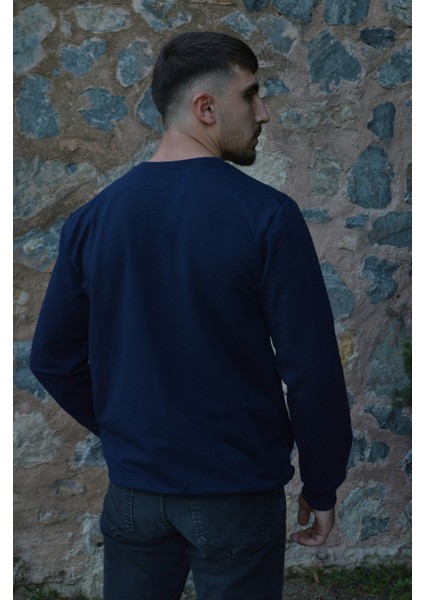 Lacivert Unisex Bisiklet Yaka Regular Fit Düz Sweatshirt