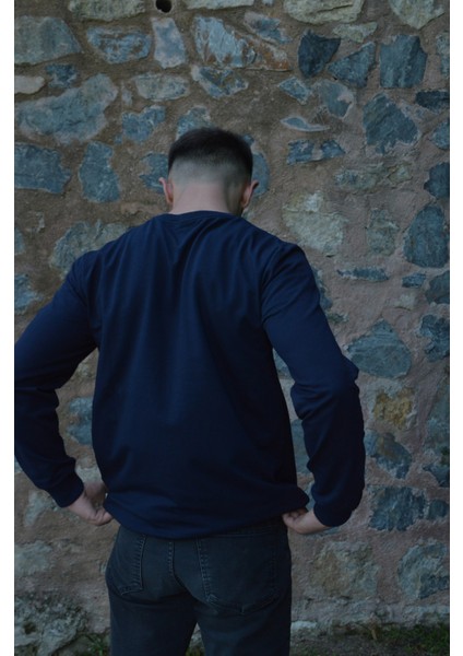 Lacivert Unisex Bisiklet Yaka Regular Fit Düz Sweatshirt