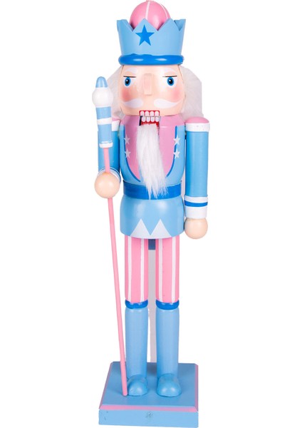 Yılbaşı Süsü Kurşun Asker Mavi Taçlı Fındıkkıran Mavi-Pembe 37 Cm.
