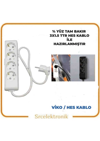 Multi-Let 4'Lü 1.5 Hes Kablo (15 Ile 40 Metre Arası) Topraklı Çocuk Korumalı Uzatma ( 3X1.5 Hes Kablo Tam Bakır) Ttr Kablo Tseli Ho5Vv