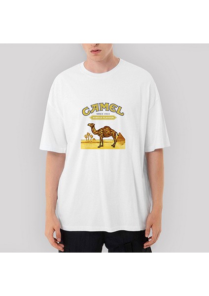 Camel Oversize Beyaz Tişört