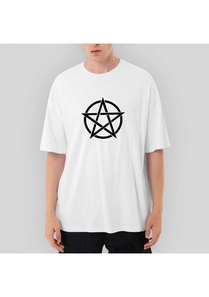 Pentagram Black Star Oversize Beyaz Tişört