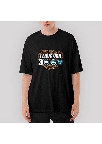 Iron Man I Love You 3000 2 Oversize Siyah Tişört