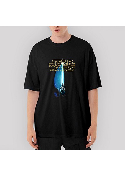 Star Wars Sword And Logo Oversize Siyah Tişört