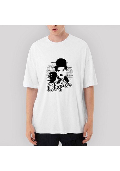 Charlie Chaplin Wall Oversize Beyaz Tişört
