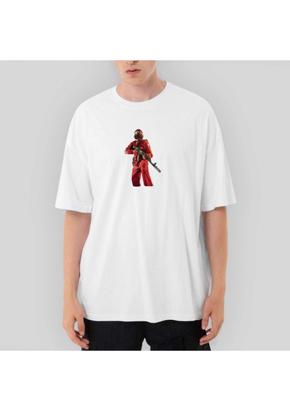 Gta Robber In Red Suit Man Oversize Beyaz Tişört