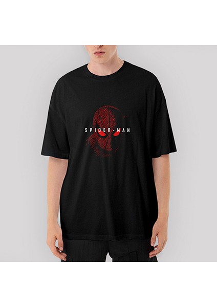 Spiderman Sketched Oversize Siyah Tişört