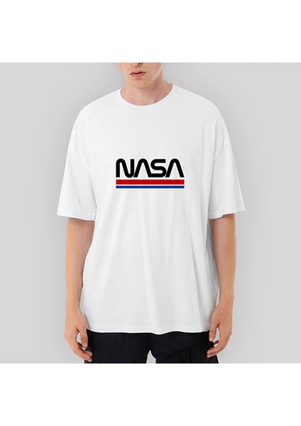 Nasa Red Blue Oversize Beyaz Tişört