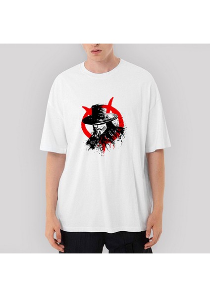 V For Vendetta Face Oversize Beyaz Tişört