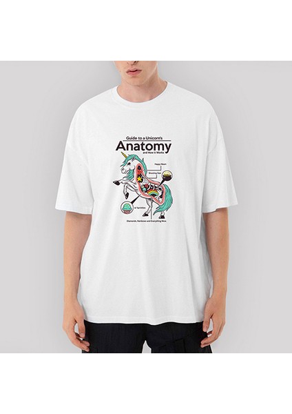 Unicorn Anatomy Oversize Beyaz Tişört
