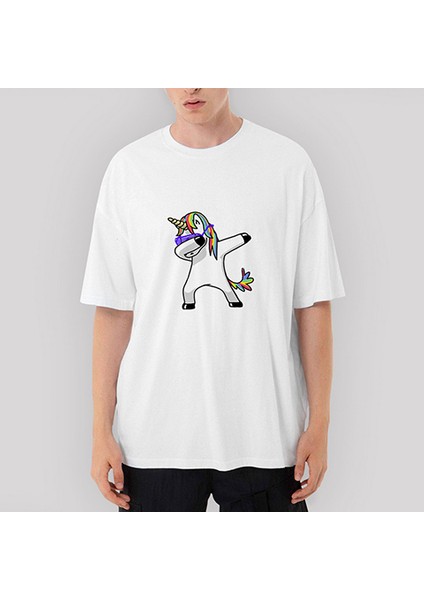Unicorn Dabbing Oversize Beyaz Tişört
