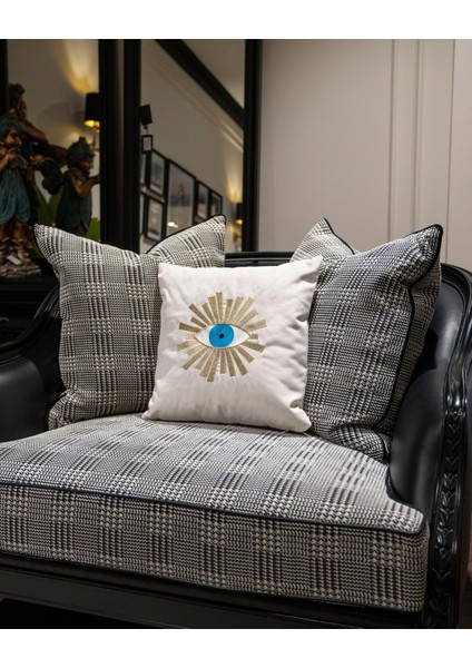 Gold Göz Nakışlı Kırlent Kılıfı Ekru - Gold