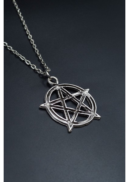 Pentagram Yıldızı Gümüş Kaplama Unisex Düz Zincir Kolye kod 753