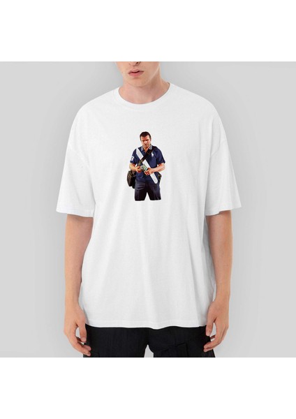 Gta Blue Thief Man Oversize Beyaz Tişört