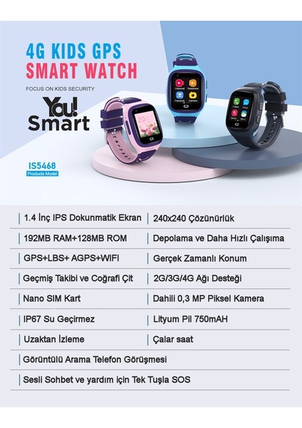 You Smart IS5468LT31.M Gps Mavi Çocuk Akıllı Kol Saati