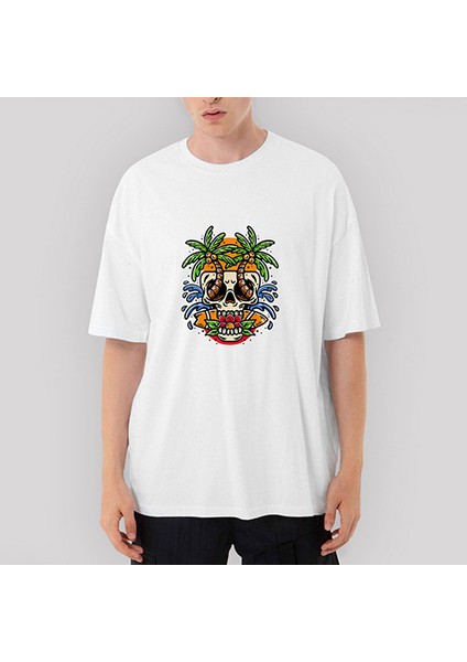 Kuru Kafa Plajı Oversize Beyaz Tişört