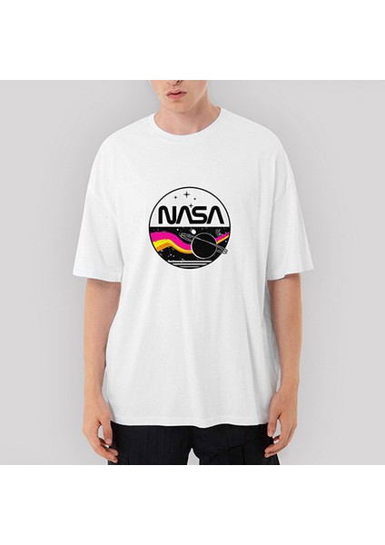 Nasa Retro Oversize Beyaz Tişört