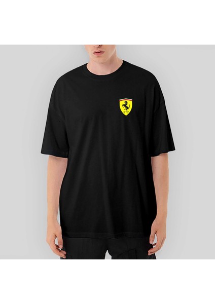 Ferrari Logo Oversize Siyah Tişört
