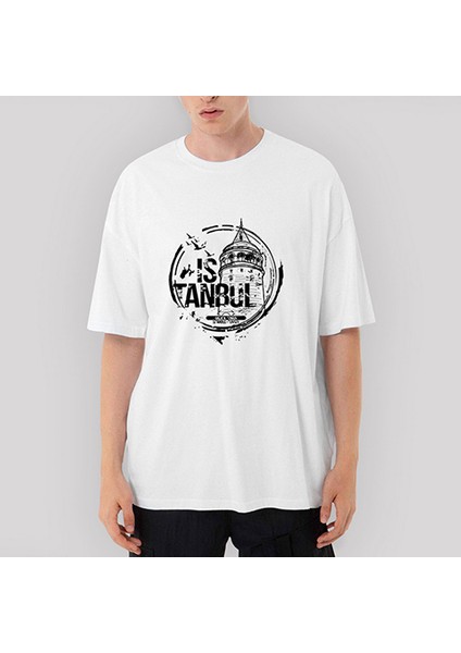 Istanbul Galata Tower Oversize Beyaz Tişört