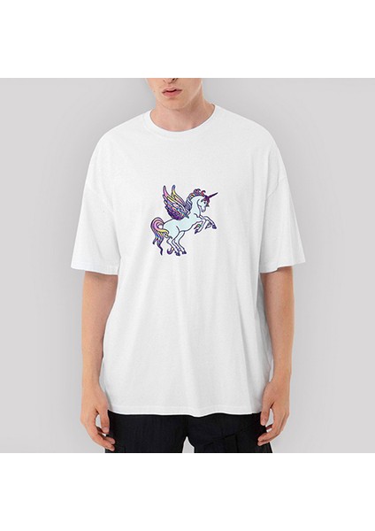 Holo Unicorn Oversize Beyaz Tişört