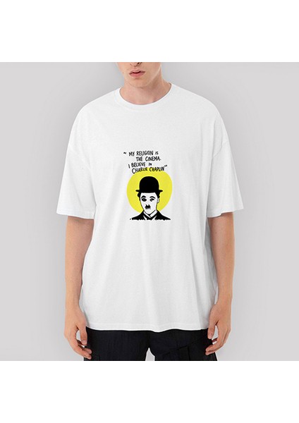 Charlie Chaplin Oversize Beyaz Tişört