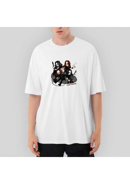Dark Funeral Anime Oversize Beyaz Tişört