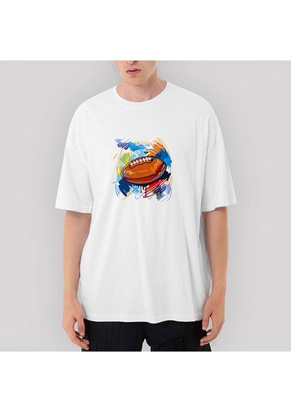 Amerikan Futbol Topu Oversize Beyaz Tişört