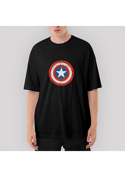Captain America Kalkan Oversize Siyah Tişört