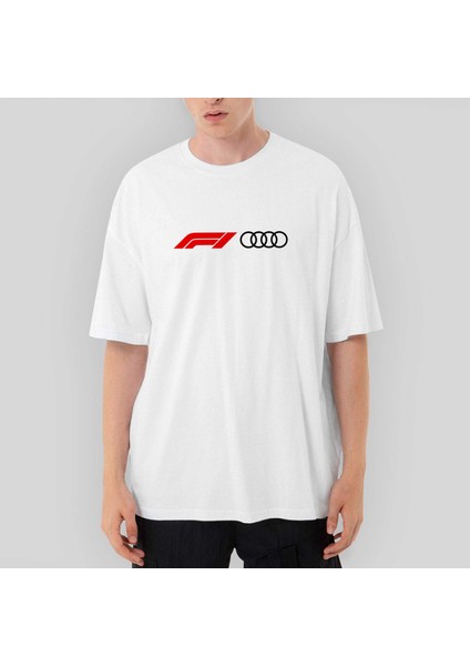 F1 Audi Logo Oversize Beyaz Tişört