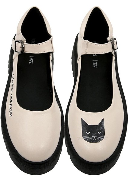 Kadın Vegan Deri Krem Mary Jane Loafer - Whiskers and Purrs Tasarım