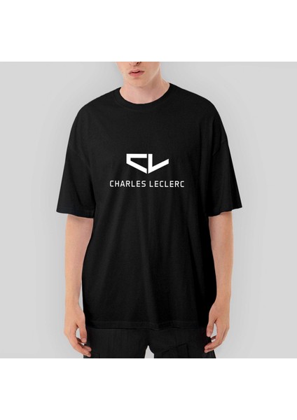F1 Charles Leclerc Logo Oversize Siyah Tişört