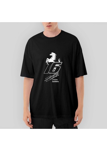 Charles Leclerc Ferrari Oversize Siyah Tişört