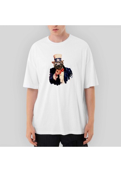 Bear Sam Amca Oversize Beyaz Tişört