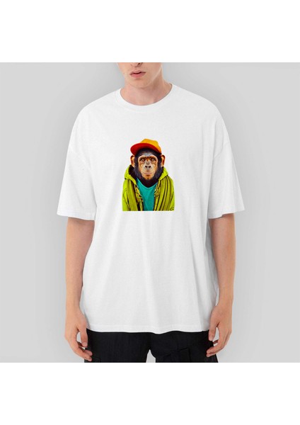 The Monkey Oversize Beyaz Tişört