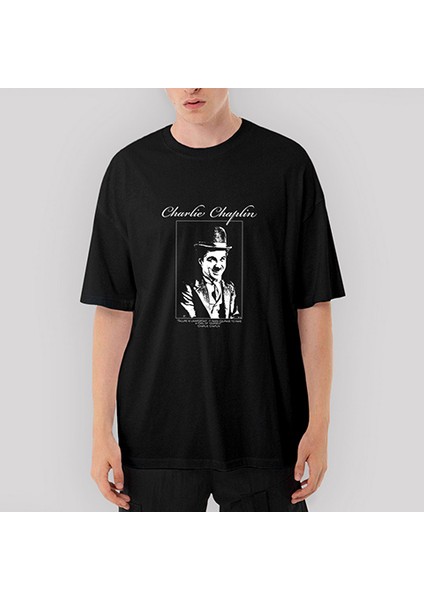 Charlie Chaplin Quotes Oversize Siyah Tişört
