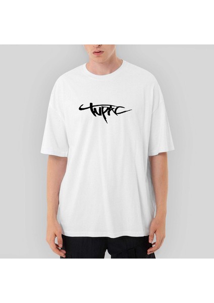 Tupac Logo 2 Oversize Beyaz Tişört
