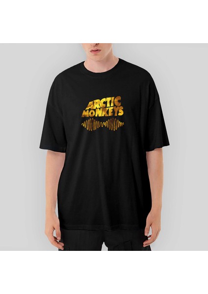 Arctic Monkeys Logo Wave Gold Oversize Siyah Tişört