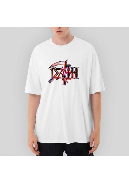 Death Rainbow Oversize Beyaz Tişört