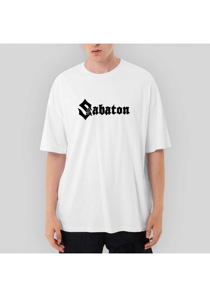 Sabaton Logo Oversize Beyaz Tişört
