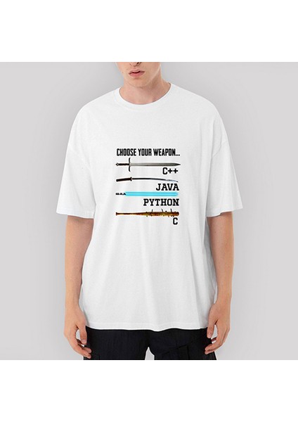 Chooes Your Weapon Oversize Beyaz Tişört