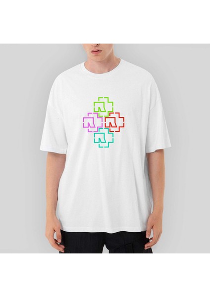 Rammstein Color Logo Oversize Beyaz Tişört