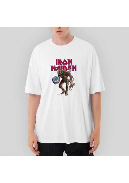 Iron Maiden Monster Guitarist Oversize Beyaz Tişört