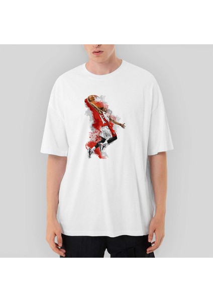 Nba Baller Red Silhouette Oversize Beyaz Tişört