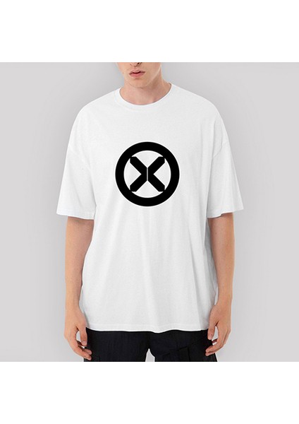 x Men Logo Oversize Beyaz Tişört