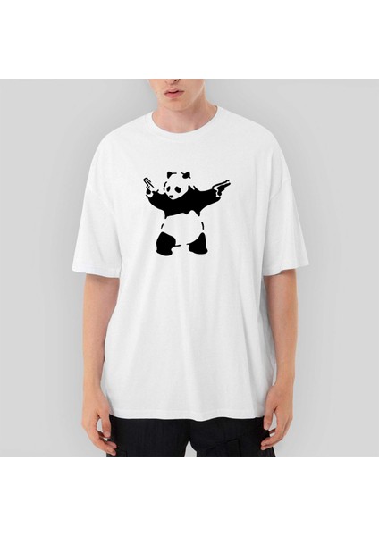 Panda Guns Oversize Siyah Tişört