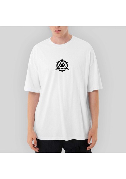 Black Triangle Circle Oversize Beyaz Tişört