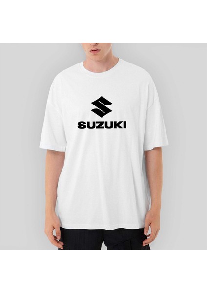 Suzuki Logo Text Black Oversize Beyaz Tişört