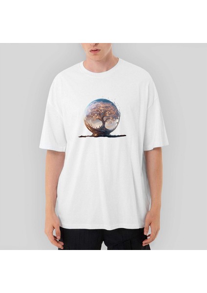 Tree Growing In Snow Gobe Oversize Beyaz Tişört