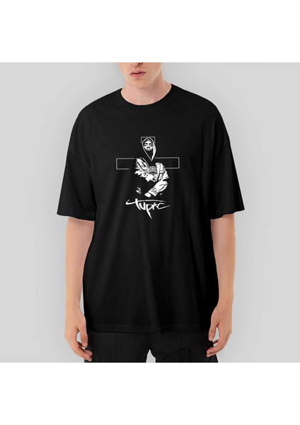 Tupac Angel Oversize Siyah Tişört